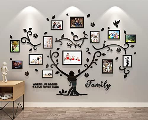 Wandtattoo Baum Stammbaum Wandtattoo Wohnzimmer - 3D DIY Wandsticker Wall Stickers Wanddeko Deko Wandtattoo Baum für Wohnzimmer Schlafzimmer Bilderrahmen 15x20 10x15 Fotowand(Schwarz 146 * 207cm)