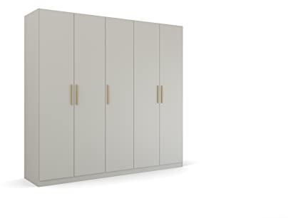 Rauch Möbel Quadra-Spin SKANDI, Kleiderschrank, Seidengrau, Breite 226 cm | Schrank im Skandi Stil, 5-türig, für Schlafzimmer, Kinderzimmer, Wohnzimmer, Studentenwohnung, Garderobe