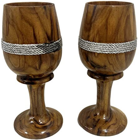 collectiblesBuy Handgefertigter Weinkelch aus Holz, Trinkwasserbecher, graues Seil-Design, Gurt, Küchenzubehör, rustikales Trinkgeschirr, Kelchbecher, umweltfreundliches Weinglas, 2 Stück