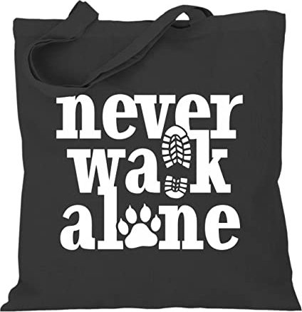Stoffbeutel Jutebeutel Lange Henkel mit Spruch Hunde Gassi Motiv Never Walk Alone