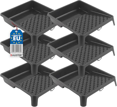 BAUSTER® 6 x Farbwanne 350 x 320 mm Farbschale aus Kunststoff Lackierwanne Maler Lackierschale mit handlichem Griff große Lackschale leichtes Malerzubehör Lackwanne Malerbedarf Schwarz (6 Stück)