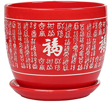 Großer roter Keramik-Blumentopf im chinesischen Stil, Sukkulenten-Topf, Blumentopf mit Tablett, Keramik-Blumentöpfe, Mode-Keramik-Blumentopf, Gartenarbeit, Zuhause, Weihnachtsdekoration, Lieferungen