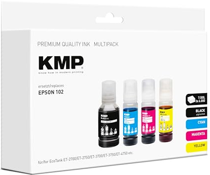 KMP Nachfülltinte passend für Epson 102 (C13T03R640) Multipack - für EcoTank ET-2700 ET-2750 ET-2850 ET-2856 ET-3700 ET-3750 ET-3850 ET-4750 E... etc.