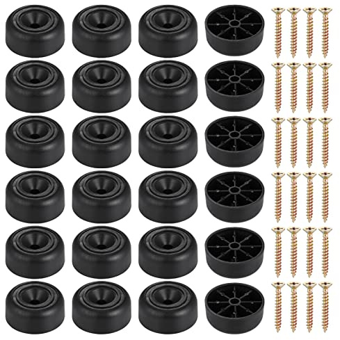Zocipro Furniture Legs Round, 24Pcs Black Plastic Chair Feet Protectors with 24 Screws, Ø33 x 13mm Sofa Feet Pads for Cabinet, Chair, Coffee Table, TV Cabinets, Drawers