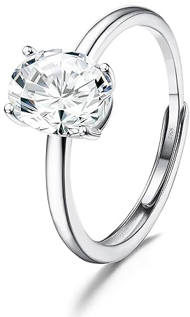 JeweBella Anillo Mujer Plata de Ley 925 Anillo Zirconia Cúbica Brillante Ajustable Anillo Compromiso Mujer Anillo Pareja Plata Anillo de Bodas para Alianza Bodas Regalo Aniversario con Caja