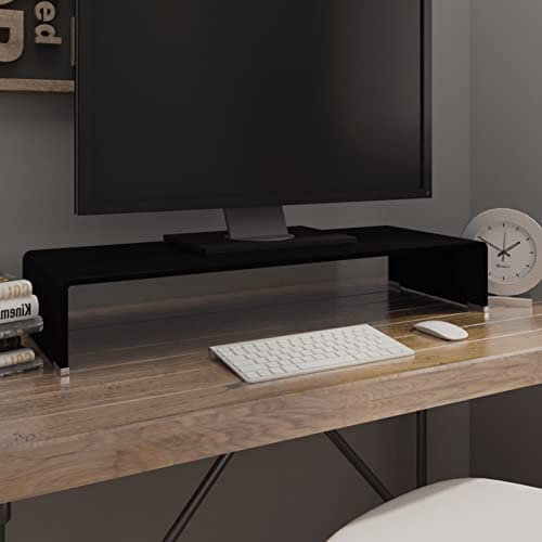 BULANED TV-Tisch/Bildschirmerhöhung, Monitorständer, Monitorerhöhung, Laptop Halterung, Druckerständer, Monitor Erhöhung Schreibtisch, Glas Schwarz 80x30x13 cm