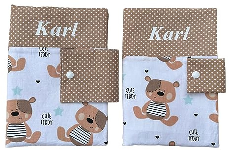 Set: Windeltasche und U-Heft-Hülle Teddy weiß Babygeschenk Geburt