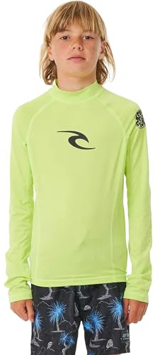 Rip Curl Brand Wave UPF 50 Long Sleeve Rashguard Maglietta Rash Guard, Verde Lime, 12 Bambini e Ragazzi