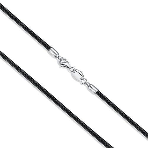 DOLPHERS 925 Sterling Silber Leder Collier Schwarz Kette leder Damen Herren 2/3mm Robuste und Weiche Glattleder mit Verschluss Kette 40-60MM