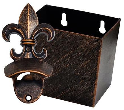 Luwanburg Rustic Fleur De Lis Flower Beer Opener Wall Mounted with Catcher