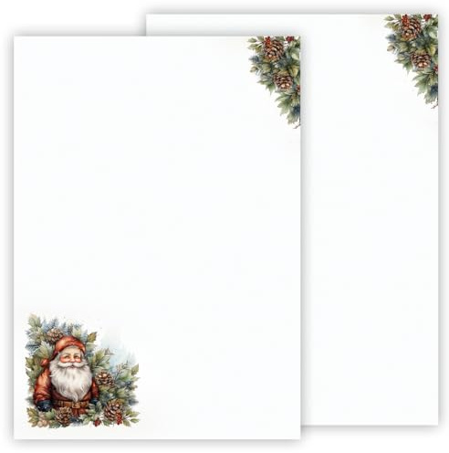 Weihnachtsbriefpapier Briefpapier/Briefumschlag Set mit Weihnachtsmann bedruckt 2 seitig A4 120 g/m² c6 80 g/m² von 10 bis 100 Blatt mit Umschlägen Kuvert (50 Briefpapier OHNE Umschläge)