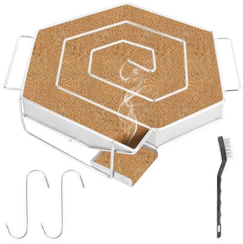 Hexagon - Generatore di fumo freddo per affumicatore, in acciaio inox, con 2 ganci e 2 spazzole, a freddo adatto per tutti gli affumicatori (riutilizzabile, 21 x 18 x 4 cm)