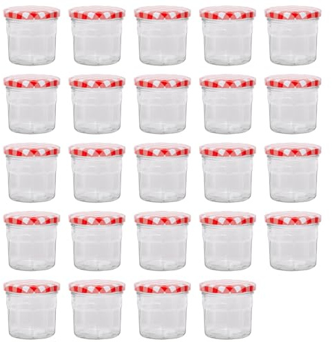 Argon Tableware 24x 150ml Marmeladengläser mit Rote Gingham Deckel - Leer Schraubenkopf Küche Essen Honig Würzen Konservieren Einmachen Lagerung Glas-Set
