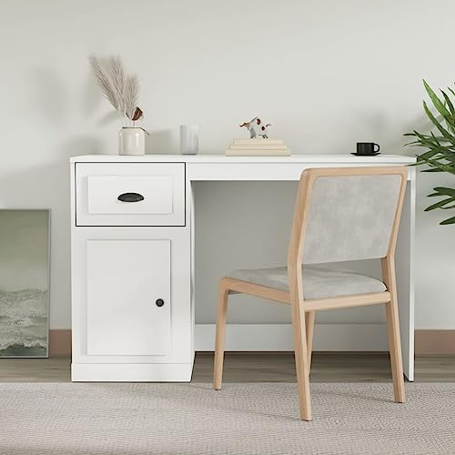 FENLAX Computertisch Mit Schublade Aus Holzwerkstoff 115x50x75 cm Weiß - Schülerschreibtisch, Arbeitstisch, Modernen Schreibtisch Mit Stauraum - Büromöbel für Home Office