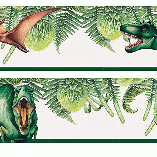 Sunnywall® Wandbordüre Bordüre -Dinosaurier T-Rex einzigartiges Design | Baby- Kinderzimmer Dekoration | hochwertiges Tapetenvlies | 400 x 12 cm