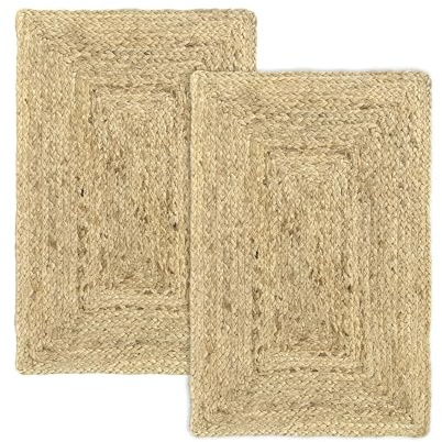 Hamid Alhambra Jute-Teppich, Naturfarben, 2 Stück, 100% Jutefaser, handgeflochten, Teppiche für Wohnzimmer, Esszimmer, Schlafzimmer, Flur, Naturfarbe (40 x 60 cm), 2 Stück