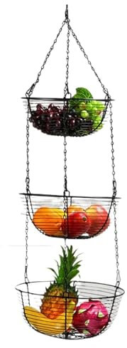 HLHLOP777 Frutero Cesta de Frutas Colgante de Hierro de 3 Niveles, Organizador for Mesa de Comedor, cestas Colgantes de Alambre Resistentes for Almacenamiento de Cocina Canasta de Frutas