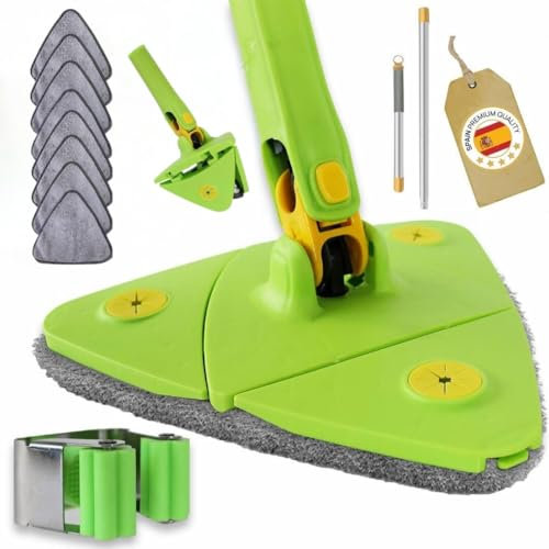 Dreieckiger Mopp, um 360 Grad drehbar, 8 waschbare Aufsätze, Wandhalterung, Bodenwischer zum Reinigen von Fliesen und Wänden, selbstwringender Mopp