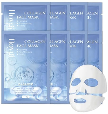Shefave Korean Collagen Mask Overnight, 8pcs Collagen Maske Feuchtigkeitsspendende Gesichtsmaske, Kollagen Reverse Film Masken Beauty Kollagen Sheet Mask mit hydrolysierten Kollagenen (8)