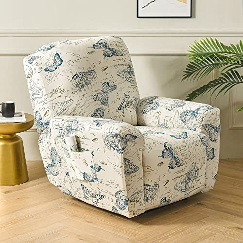 Chickwin Sesselschoner für Relaxsessel, 1 Sitzer Fernsehsessel Bezug mit Taschen Elastisch Sesselschoner für Fernsehsessel, Sesselschoner mit Armlehne (Schmetterling)