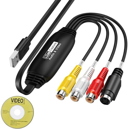 Scheda Acquisizione Video USB 2.0 Convertitore VHS in Digitale Video Grabber per RCA a USB, Convertire VHS VCR Hi8 DVD a Digitale Modifica per PC, TV, lettore a Nastro, Videocamera