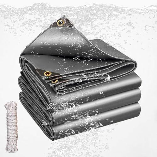 Gewebeplane 300 x 300 cm Langlebig, Uv-Beständig, Bodenplane Holz Abdeck Plane Tarp mit Verstärkte Gummiecken für Camping & Outdoor Garten, Grau
