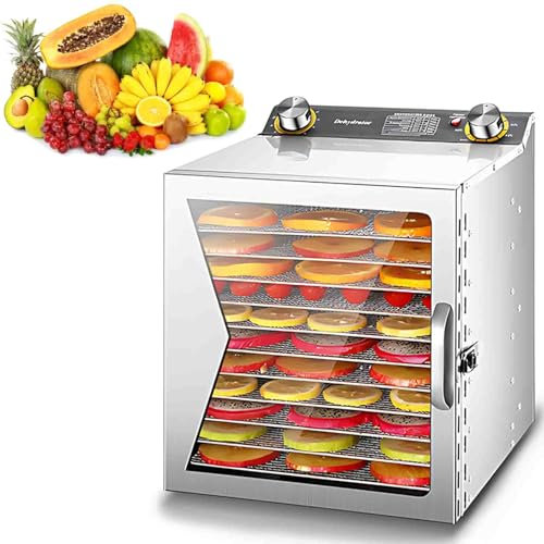 Déshydrateur alimentaire 8/12 couches, lyophilisateur commercial, durée : 0-12 h, température : 30℃-90℃ + boutons de commande, ventilateur 360°, pour fruits, légumes, viande, fruits de mer,12Layer
