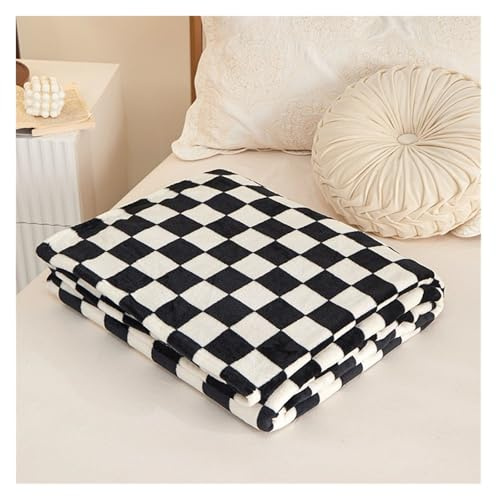 OUYUE Manta Invierno Manta De Tiro, Manta Suave Y Cálida De Lana, Manta De Felpa con Rejilla De Tablero De Ajedrez For Cama Cobija para Sofá(Black,200x230cm)