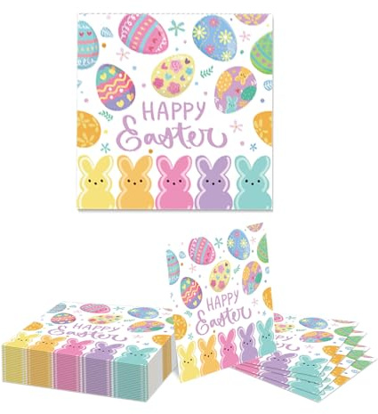 GlamRays 40 Stück Ostern Servietten Eierjagd Dekorative Papiere Ostern Luncheons Dinners und Feiern Tischgeschirr Zubehör Ostern Bunt Eier Party Servietten