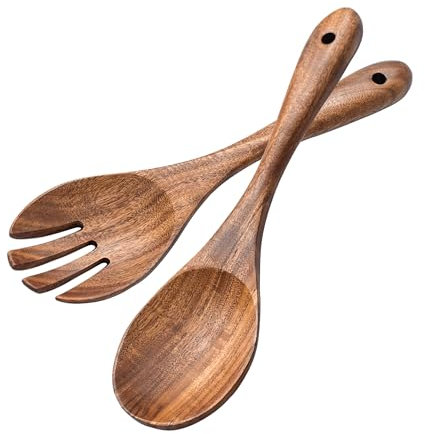 muso wood Posate da insalata in legno, 2 pezzi, 30,5 cm, in legno di acacia, forchetta da insalata e cucchiaio da insalata, utensili da cucina, manico lungo