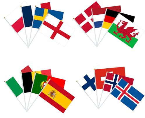 YOFANUP World Cup Football 2026 Flags, Eurovision Party Decorations, Small Flag for World Cup, 16 Countries Handheld Stick Flags for Football Events or Music Party Decorations (1 Pack)
