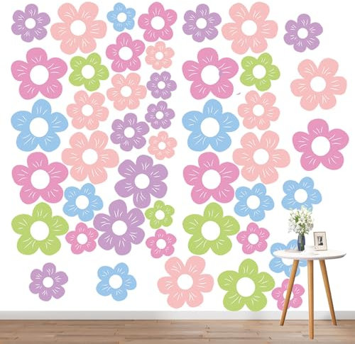 PERSENTU 96 PCS Cute Flowers Wall Sticker, PVC Colorful Y2k Floral Wall Decor Vinyl Peel and Stick Flowers Stickers for Teen Girls Boy Kids Nursery Bedroom Kindergarten