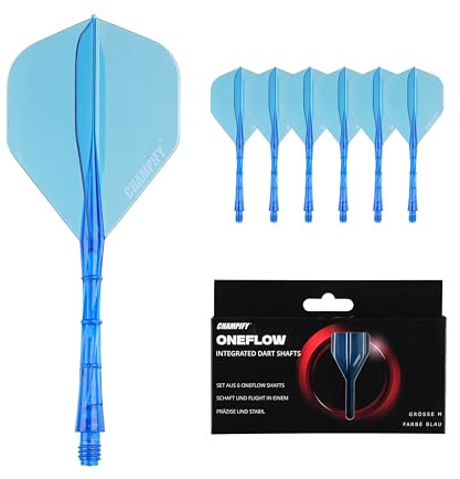 Champify® 6X OneFlow Dart Shafts mit Flight – Blau – Größe M | Integriertes Flight-Shaft-System für Steeldarts & Softdarts | Dartflights aus Kunststoff | Für Anfänger & Profis