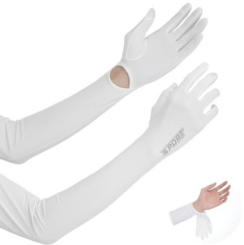 Women UV Sun Protection Gloves Touchscreen Arm Sun Driving Gloves Long Full Finger Protective Arm Glov UPF 50+ for Outdoor Sports Cycling (White)