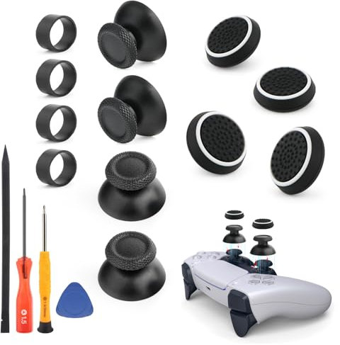 RongZy 4Pack for PS5 Thumbsticks Replacement Joystick Caps with Thumb Grip Caps for Playstation 5 Analog Stick Controller with Protective Ring and Tools