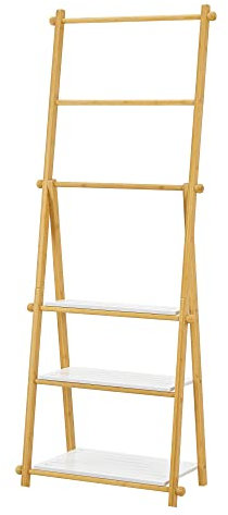 YYLIVING Bamboo Standing Bathroom Shelf with Towel Rails Rack 152 x 53 31 cm Natural/White Color Eco Friendly Organizer for Storage and Hanging