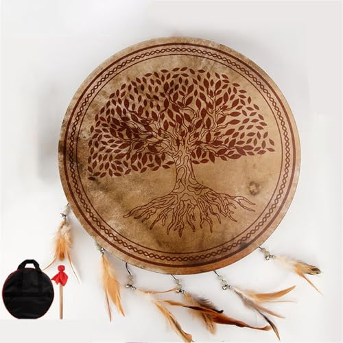 HAGJII Shamanic Drum with Buffalo Skin Native American Design, 16/18/20 Inch Ritual Drum and Spiritual Music Handmade Framed Drum, Hand Drum (Totem Model 50cm)