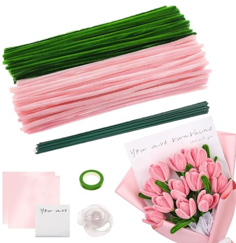 Set de Limpiapipas Flores, 200 Piezas Set de Tulipanes de Limpiapipas, Flores Pipe Cleaner Set, Tulip Bouquet Pipe Cleaner Set, Limpiapipas Manualidades, Limpiapipas para Ramos DIY