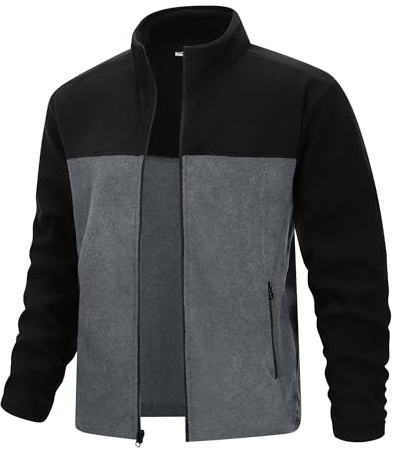 33,000ft Men's Fleece Jackets Full Zip Lightweight Warm Ski Midlayer | Soft Outdoor Microfleece Jacket, Winter Thermal Jackets with Pockets, Stand Collar Fleece Tops for Hiking Work Casual