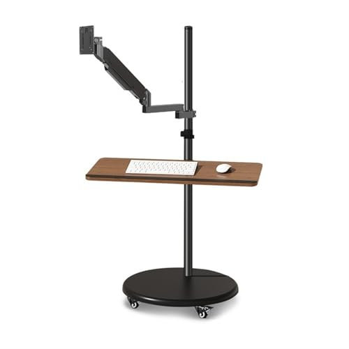 Bras Ecran PC Support de moniteur unique sur pied, support de moniteur mobile avec plateau for clavier et roues, bras de moniteur à ressort à gaz réglable de 14 à 43 pouces pouvant supporter jusqu'à 3