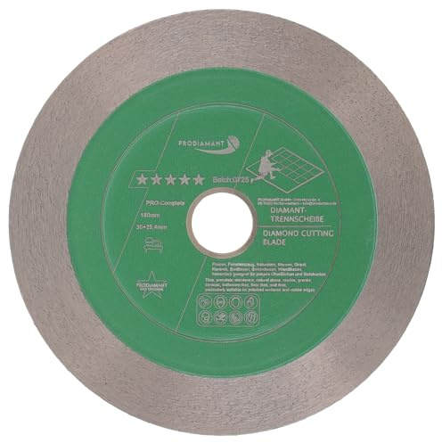 PRODIAMANT PRO-Complete - Disco diamantato 180 mm x 30 mm, con anello di riduzione a 25,4 mm, per piastrelle, gres porcellanato, ceramica, pietra naturale, segmento sandwich 25 mm