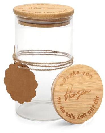 Abschiedsgeschenk Kollegen Vorratsglas mit Holzdeckel - von Herzen Geschenk für Kollegen, Lehrer & Erzieher Aufbewahrungsglas Kleines Dankeschön Geschenkidee Abschied Geschenkglas für Freunde