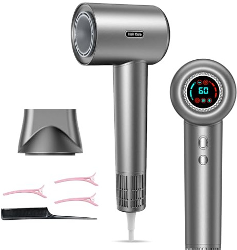 PKBD Seche cheveux ionique avec écran LED, moteur 110 000 tr/min, 4 températures, 500 millions d’ions pour séchage rapide sans frisottis – sèche cheveux professionnel léger pour maison et voyage