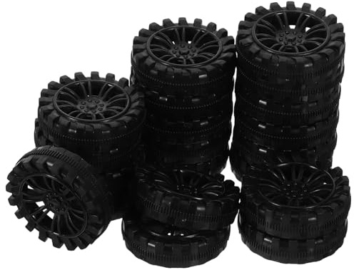 Toyvian 20pcs 2x50mm Narrow Plastic Toy Car Wheels Diy Spare Parts for Mini Vehicle Models, Helicopter and Airplane Accessories, Black Small Round Tires for Model Repair