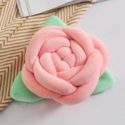 OUKEYI Soft Knot Ball Pillow,7.8 Inches/20cm Rose Knot Pillow Sofa Hand-woven Velvet Plush Pillow, Kids Cuddle Cushion (Pink)