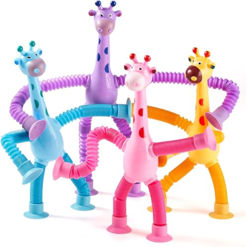 KEWUF Jouets Extensibles à Ventouse 4 Pcs Forme Changeante Tirant Les Bras Leggs Jouets Éducatifs Jouet Sensoriel Éducatif Amusant de Soulagement du Stress Jouet Fidget pour Enfants - Girafe
