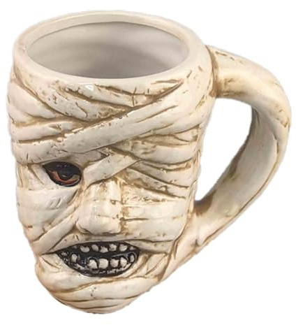 Halloween Tasse,Henkelbecher aus Steingut - Gruseliger Kaffeebecher & Teetasse, 400ml Fassungsvermögen, Perfekt für Geschenke, Sammler & Fans, 14x12 cm (Weiß)