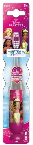 Disney Princess Kids LED Toothbrush with 2 Minute Flashing Light Timer, Soft Bristles, Non-Slip Handle & Suction Cup for Children Aged 3-14 Years Old, BPA-Free & Non-Toxic Kids Light Up Toothbrush