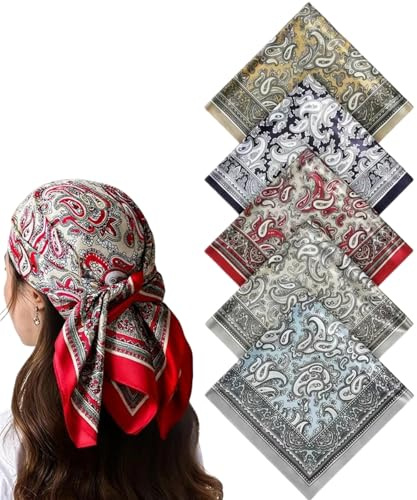 KIQAWEE 5 Stück Kopftuch Damen, Quadratischer Seidenschal Bandanas | Kopftuch Damen & Seidenschal Damen, Drucken Kopfbedeckung, Haartuch Halstuch, Haarschmuck Alltag Anwendung