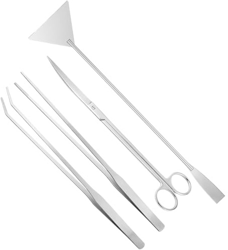 Miyanvuo Aquarium Pflege Werkzeuge | 4-teilige Set zur Aquarienreinigung,Rostfreies Aquarium Zubehör Scheren Set Zum Schneiden Pflanzen Algen Pflege